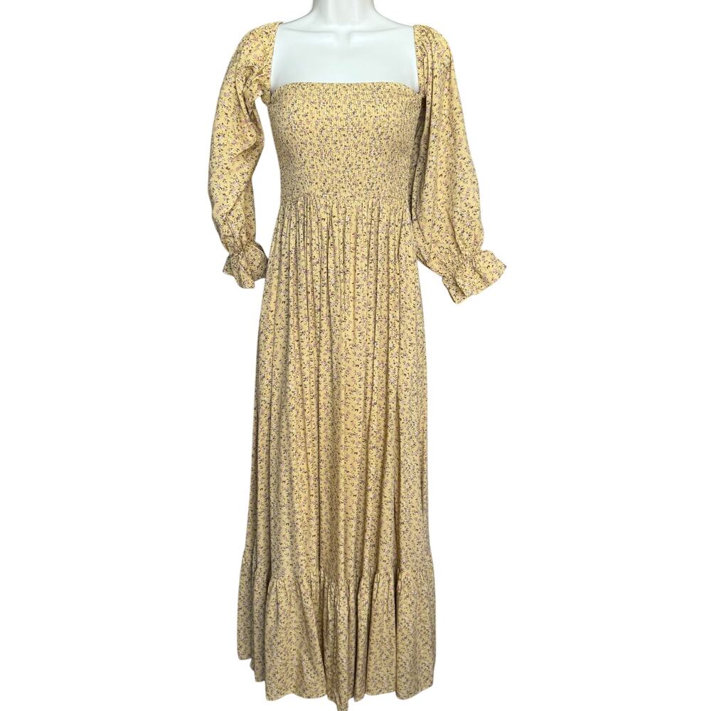 Elloh Yellow Ditsy Floral Smocked Maxi Dress M